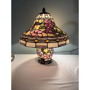 Tiffany Style Stained Glass Floral Butterfly Table Lamp with Lighted Base